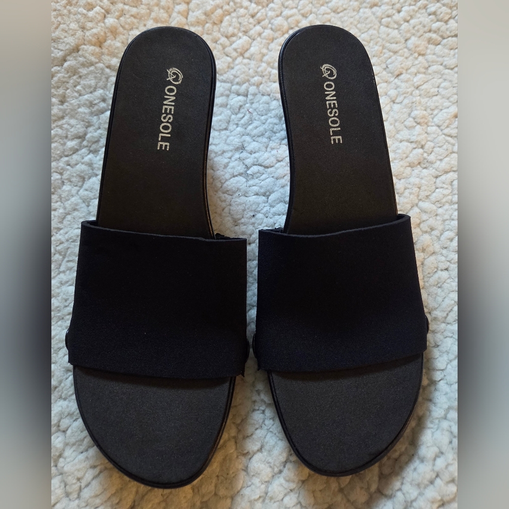Onesole‎ Black Interchangeable Heel Sandals Size 10 Made in USA Slip-On Comfort
